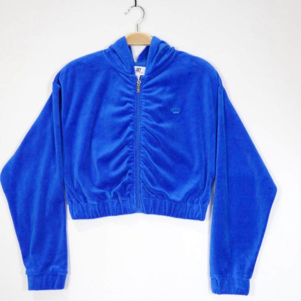 Juicy By Juicy Couture Women's Long Sleeve Rouched Zipper Hoodie Blue Size S